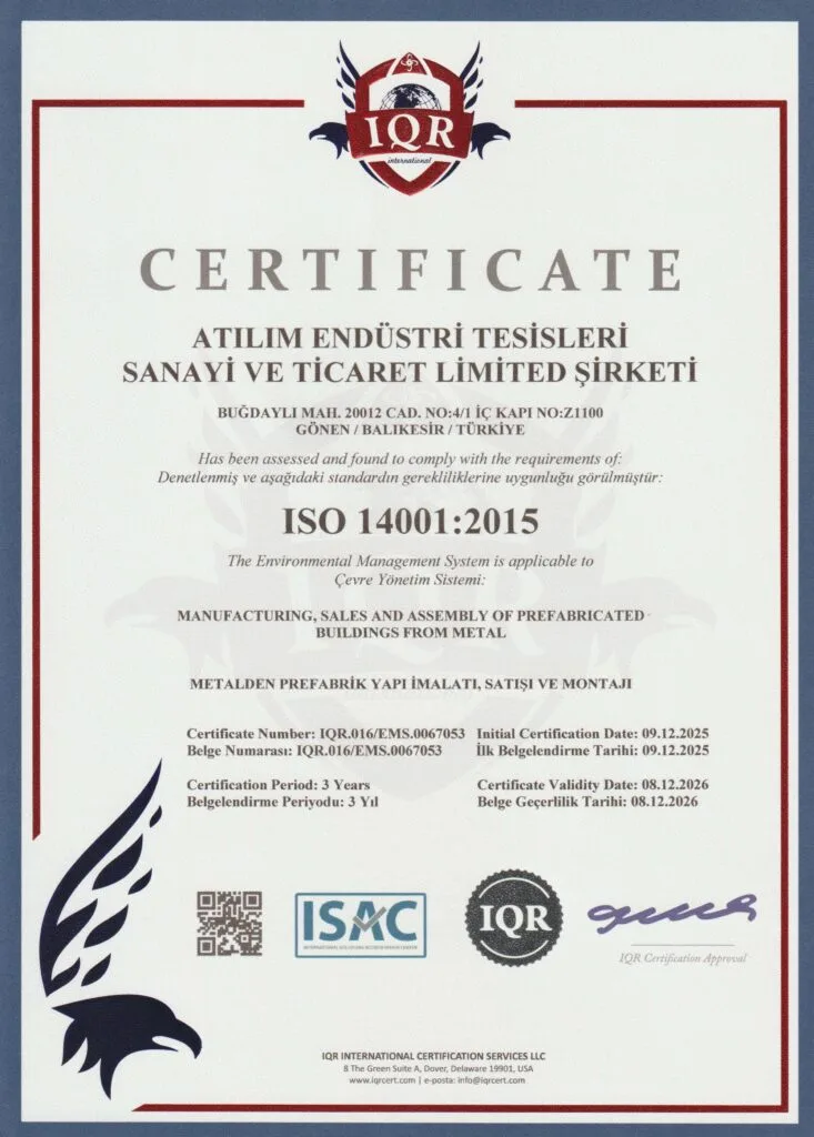 Atılım Endüstri ISO 14001 Çevre Yönetim Sistemi belgesi