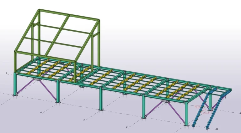 Konteyner platformunun Tekla 3D modeli – 3,20 × 12,30 m