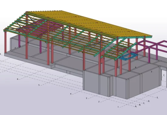 Erdek çelik villa 3D statik modeli — 14,50 × 24,50 m, tek katlı çelik taşıyıcı sistem