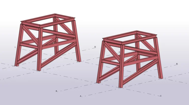 İki adet ekipman sehpasının 3D modeli – toplam 1,2 ton