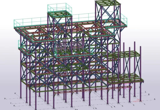 Hicri Ercili HCL tesisi 7 katlı çelik platformunun Tekla 3D modeli