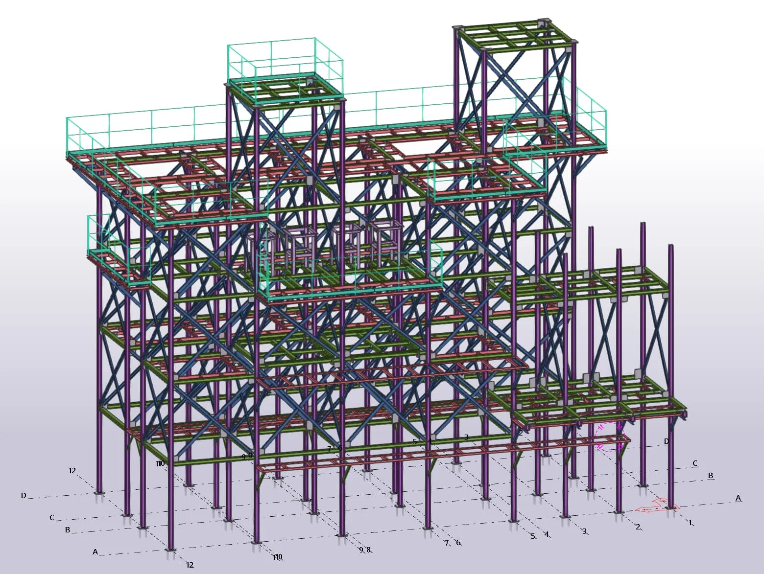 Hicri Ercili HCL tesisi 7 katlı çelik platformunun Tekla 3D modeli